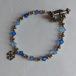 Well Made Blue Crystals Bracelet with Bali Toggle Clasp